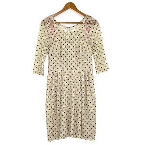 Betsey Johnson Dress Womens size 6 3/4 Sleeve Lined Lace Waisted Polka Dot